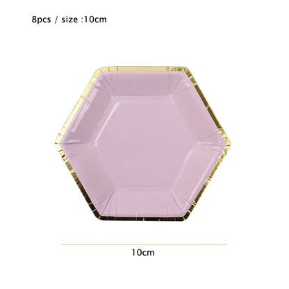 Gold Disposable Tableware Sets Purple Party Paper Cup Plates baby Shower  Birthday Party Supplies Carnival Wedding decor Favors