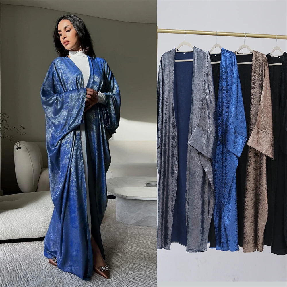 Ramadan Shiny Satin Open Kimono Abaya Dubai Luxury 2025 Muslim Kaftan Dress Abayas For Women Islam Clothing Robe Femme Musulmane
