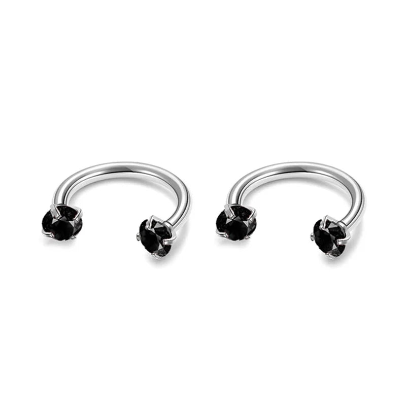 2Pcs 6/8/10mm Stainless Steel Zircon Piercings Earrings Horseshoe Ring Piercing Nose Ear Belly Rings Body Jewelry For Women/Men.