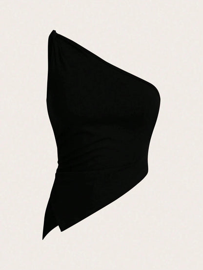 Women's Sexy One Shoulder Asymmetry Hem Crop Top Shoulder Knot Desigh Backless Slim Fit Cami Top streetwear 2025 Summer.