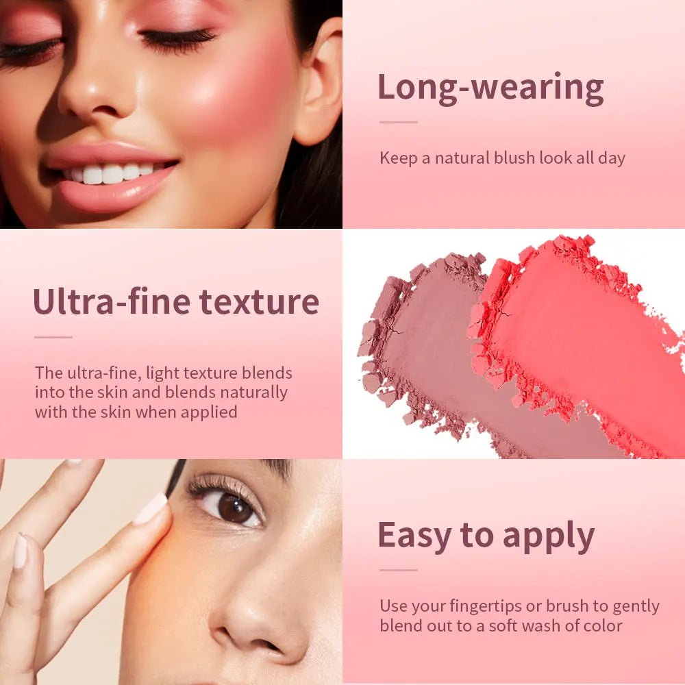 Face Blusher Matte Natural Cheek Tint Brighten Face Pink Red Face Contouring Cosmetics Blush Powder Soft Female Makeup.