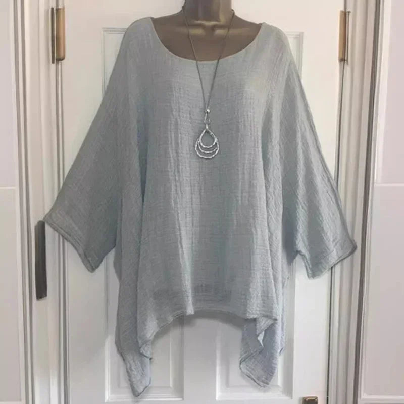 2024 Women t-shirts Plus Size 5XL T-Shirt Linen O Neck Casual Loose Shirt Summer Autumn New Solid Batwing Long Sleeve.