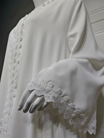 Weißer offener Kimono Abaya Dubai Luxus 2025, muslimische Spitzenabayas für Frauen, Kaftan-Kleid, Kebaya, islamische Kleidung, Robe Femme, Musulmane.