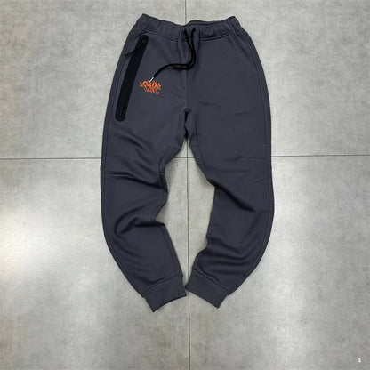 Casual Embroidered Fleece Lined Open Cardigan Hooded Zipper Pants Set for Men And Women Color Block Design by Syna.