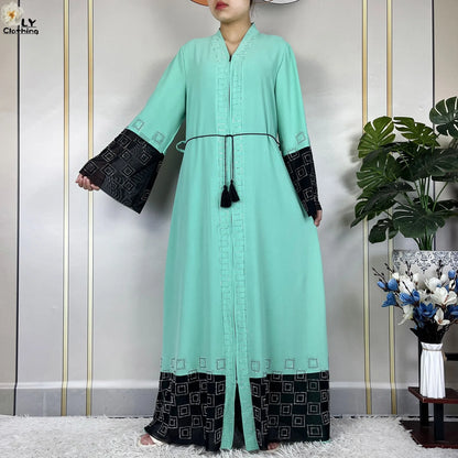 2024 For Women Elegant Dresses Dubai Party Outfits Long Sleeved Chiffon Dashiki Muslim Women Robe Open African Abaya Clothing.