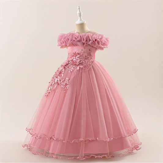 Kinder Kleid Neue Geburtstag Party Mädchen Prinzessin Kleid Gestickte Mesh Hochzeit Blume Junge Elegante Kinder Abend Kleidung Kostüm