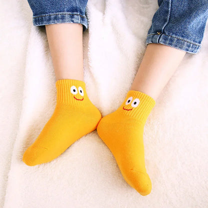 5 Pairs Kids Socks Cute Funny Face Emoticons Pattern Comfortable Breathable Boys Girls Socks.