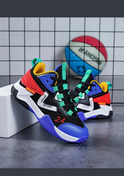Children Basketball Shoes for Boys Girls Kids Teenagers Breathable Non-slip Lace Up Indoor Outdoor Training Sneakers Tennis Shoe
