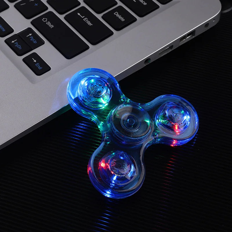LED Finger Spinner Transparent Crystal LED Light Colourful Light-up Finger Spinner Pvc Material Finger Spinner Toys.