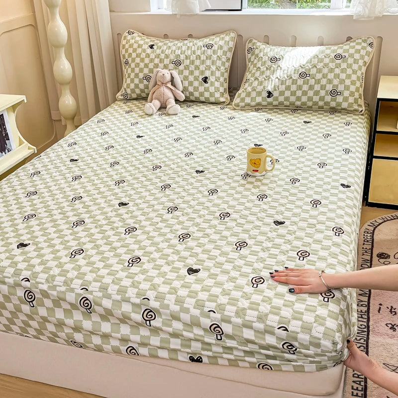 Thicken Bed Cover Waterproof Mattress Protector Elastic Bedspread Printed Bed Linen for Home 매트리스 커버 (No Pillowcase).
