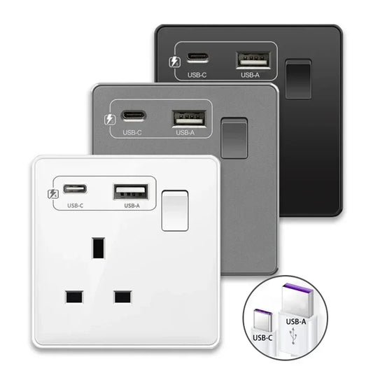 18 W Typ-C-Stecker, Schnellladung, UK 13 A USB-Wandsteckdose, Steckdose mit 3,1 A USB C, universelles Dual-5-Pin-Steckdosenpanel.