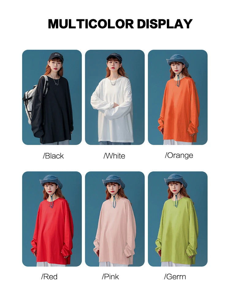 COUTUDI-Oversized T-Shirt for Women, Loose Pullover,Long Sleeve, Casual 100% Cotton Tee Shirt, Lady Tops, Korean Streetwears.