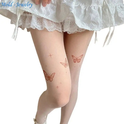69HB Women Butterfly Stripe Pantyhose JK Sweet Thin Silky Tights Stockings.