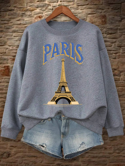 Paris Tower France Print Women Sweatshirt Casual Loose Sportswear All-Match Fleece Pullover Multicolor O-Neck Female Clothes.