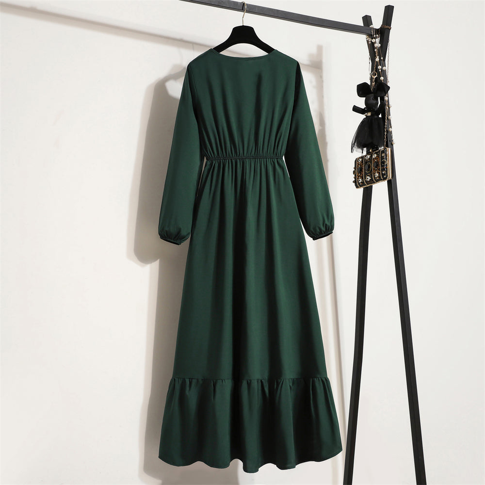 Frühling Herbst Mode weibliche Vestidos solide volle Ärmel O-Ausschnitt lässig Chiffon Kleid Frauen muslimischen langen Kleid Maxi kleider