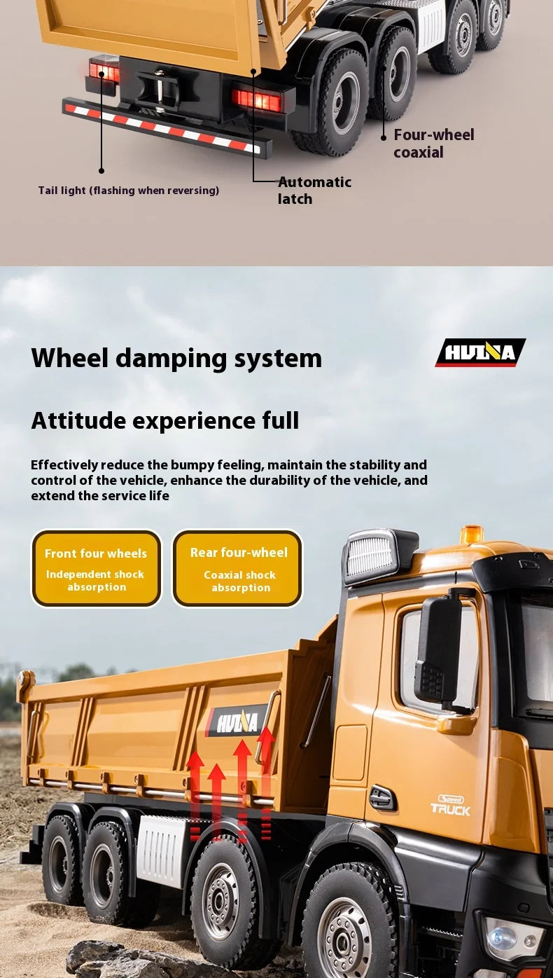 Huina Large 50Cm Rc Dump Truck 1536 12Ch 1/14 Alloy Remote Control Engineering 8Wheel Heavy-Duty Dump Truck Cargo Model Boy Gift.