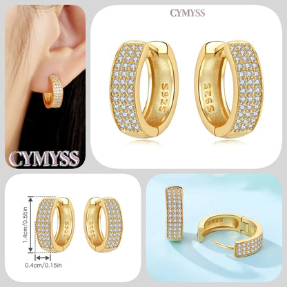 Original 2025 S925 Sterling Silver Zircon 18K Gold Lining Vintage Hoop Earrings for Women Birthday Party Wedding Gift Jewellery.