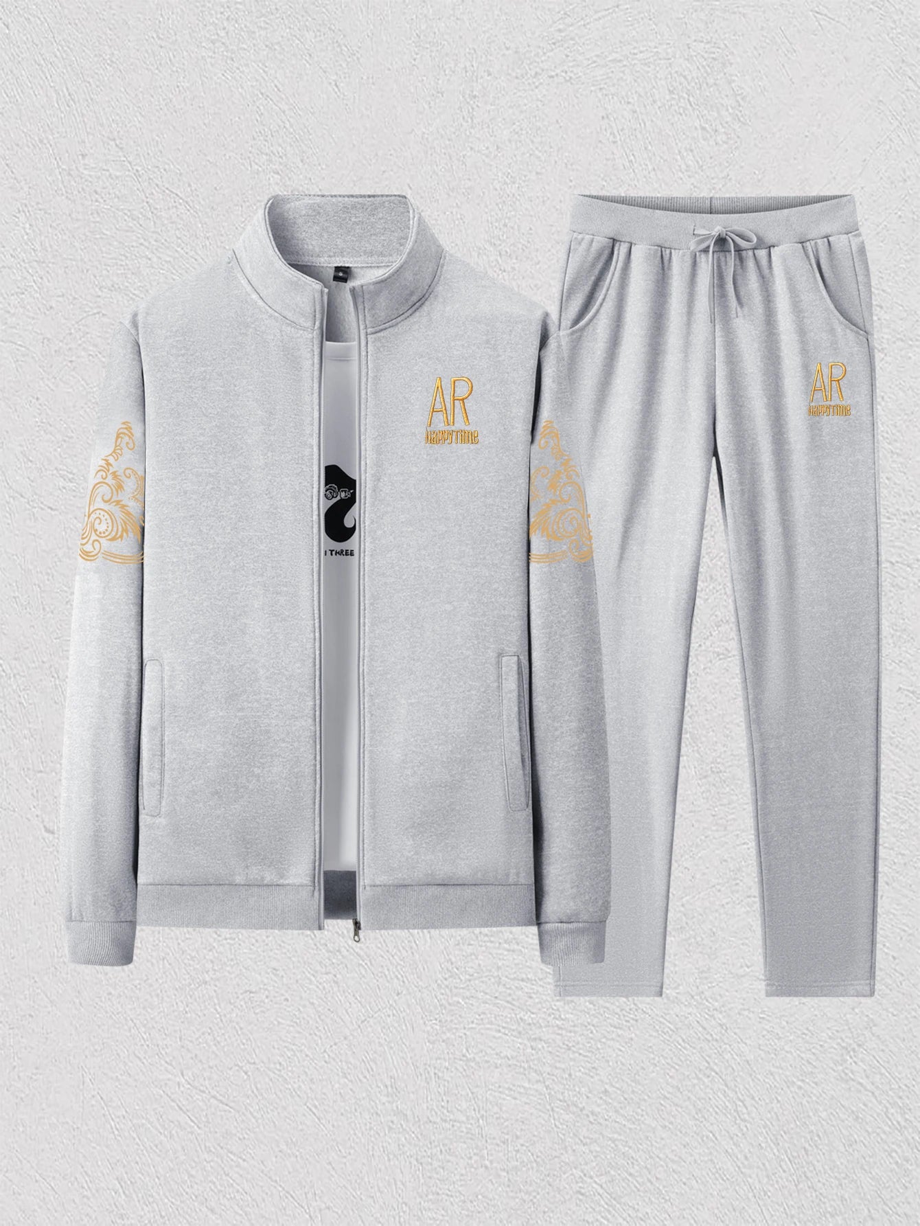 Autumn and winter men's set zipper Stand-up collar sportswear set suitable for fitness running exercise 2 pieces set