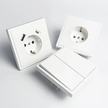 80 mm Typ Rahmen Steckdose 1/2-Wege-Wandknopfschalter USB Typ-C-Anschlüsse Steckdose EU-Standard für Deutschland DIY Teil freie Kombination.