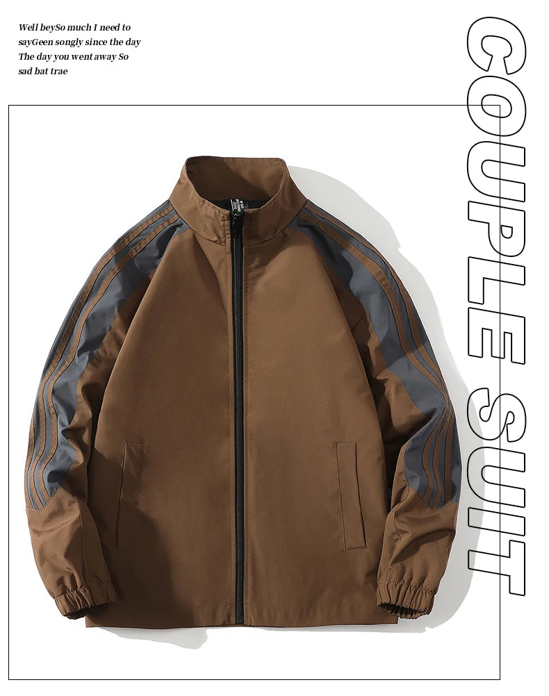 Sports suit men's  spring and autumn striped stand up collar jacket and pants paired with running and fitness two-piece set.