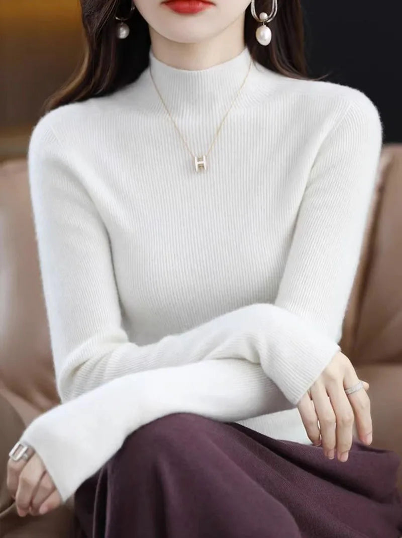 Solide Hälfte Rollkragen Stricken Pullover Frauen Herbst Winter Koreanische Langarm Pullover Mode Alle Spiel Dicke Warme Dünne Jumper Neue.