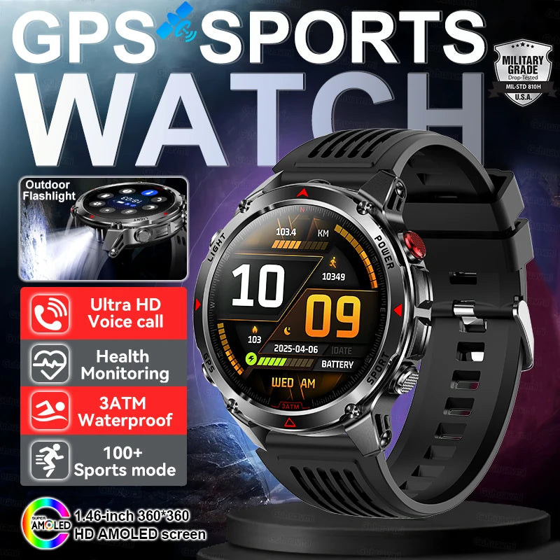 New Outdoors Military GPS Sports Smart Watch Women Dual-Band GNSS Compass Altimeter 3ATM Waterproof BluetoothCall Smartwatch Men