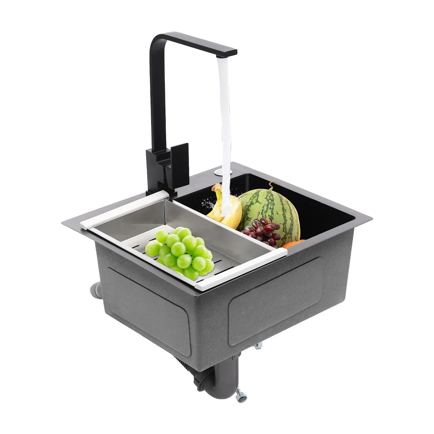 Küchenspüle aus Edelstahl 201 mit Wasserhahn, Seifenspender für Häuser, Restaurants, Wäschezimmer, Keller, 45 x 40 x 20 cm