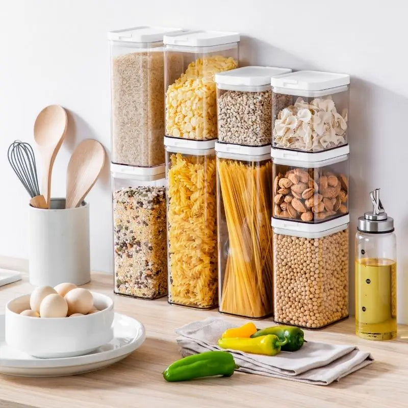 Kitchen Storage Pots, Food Storage Box for Rice Cereal,Pasta,Snacks, Food containers, Flip & Sealed & leak-proof.