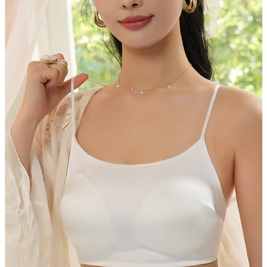 Birdtree 19MM 93% Mulberry Silk 7% Spandex Solid Bra,Women Satin 3/4 Cup U-shaped Back Soft Breathable Sling Underwear A59124JF.