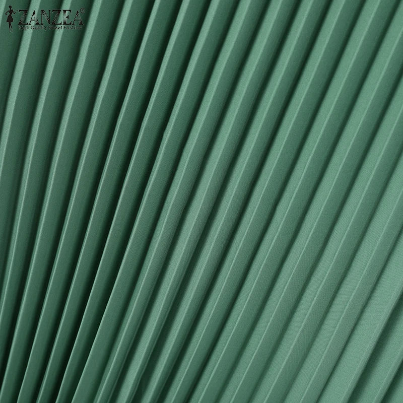 Muslim Hijab Dresses Abaya ZANZEA Spring Maxi Sundress Women Fashion Long Sleeve Pleated Party Dress IsIamic Clothing Robe Femme.