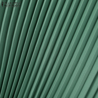 Muslim Hijab Dresses Abaya ZANZEA Spring Maxi Sundress Women Fashion Long Sleeve Pleated Party Dress IsIamic Clothing Robe Femme.