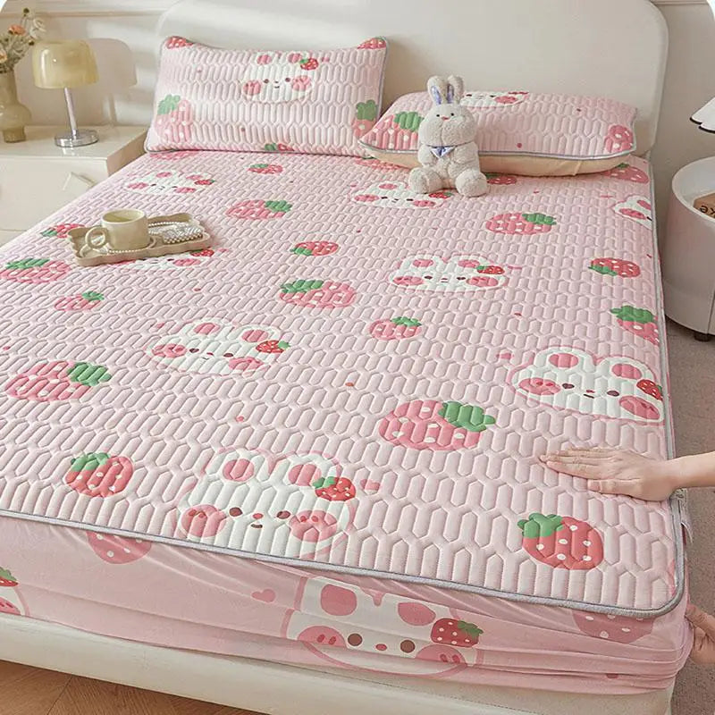 Cartoon Cute Pattern Cooling Fitted Sheet Single Natural latex fabric Soft cushion for Bedding Slow rebound Non-Slip Mattress.