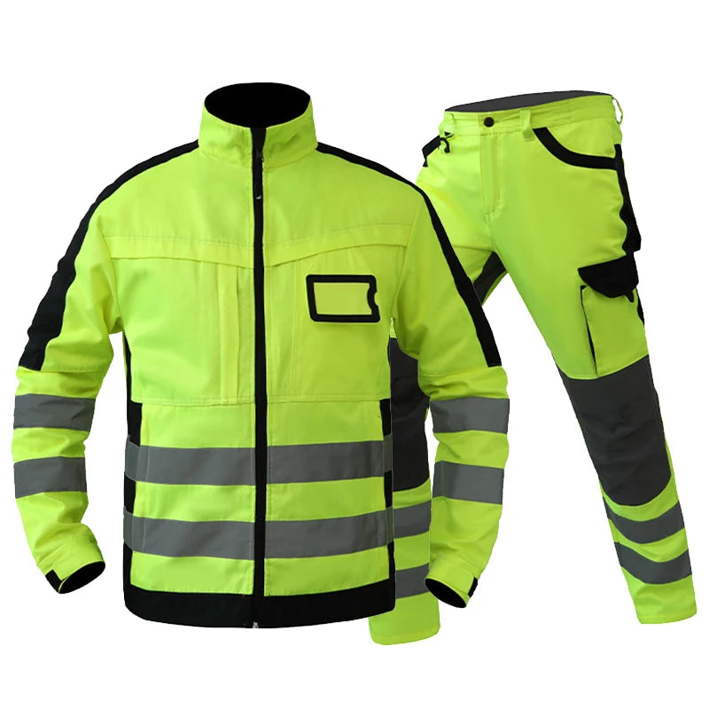 High Visibility Workwear Winter Clothes Hi Vis Suit Reflective Jacket Waterproof Winter and Pockets Reflective Work Pants Set
