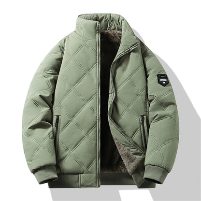 New Windproof Thermal Diamond-Quilted Cotton Jacket Winter Men's Fleece-Lined Thickened Cuff Design Stand-Up Collar Jacket