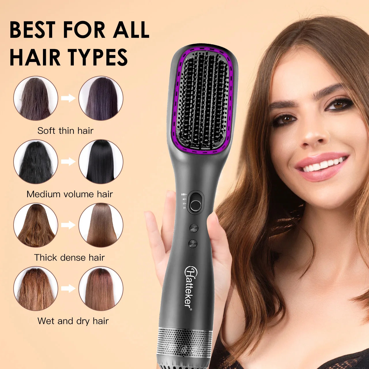 Hatteker Hot Air Comb Styling Comb for Straight Curly Electric Hot Air Brush Women Anion Heating Comb Hair Straightening Brush.