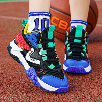 Children Basketball Shoes for Boys Girls Kids Teenagers Breathable Non-slip Lace Up Indoor Outdoor Training Sneakers Tennis Shoe.