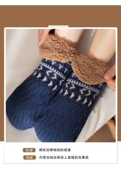 Super Warm Winter Non-slip Floor Socks Women Men Snow Socks Sleep Carpet Socks Slippers Socks Women Velvet Boot Unsiex Home Wear.