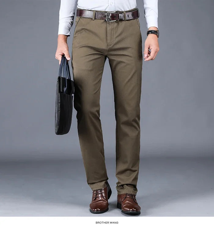 2024 neue 98% Baumwolle Casual Hosen Männer Kleidung der Klassischen Gerade Lose Hohe Taille Elastische Hose Männliche Marke Kleidung.