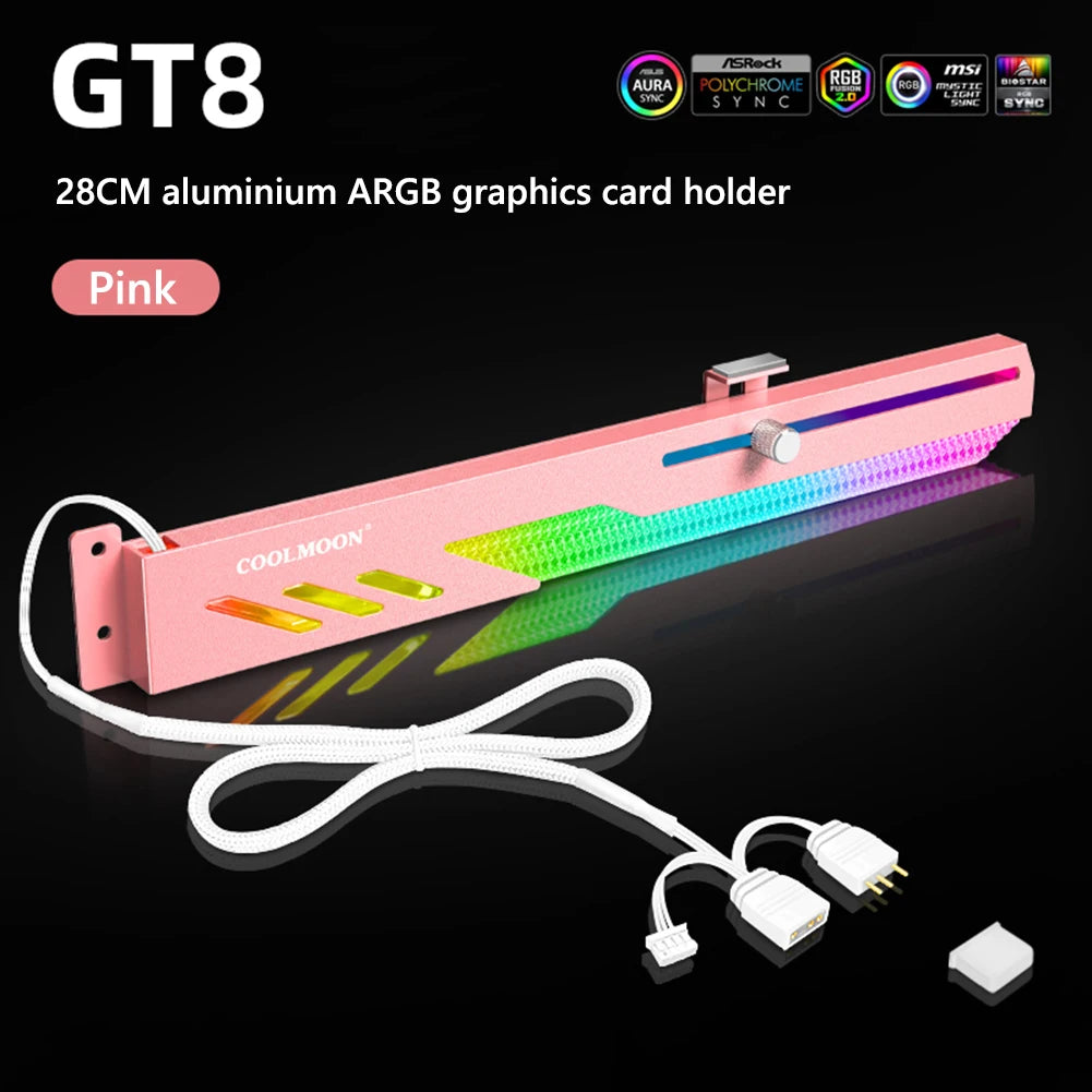 Customized Video Card Stand GT8 Horizontal Graphics Card Bracket 5V 3Pin ARGB GPU VGA Holder Desktop PC Case DIY Accessories.