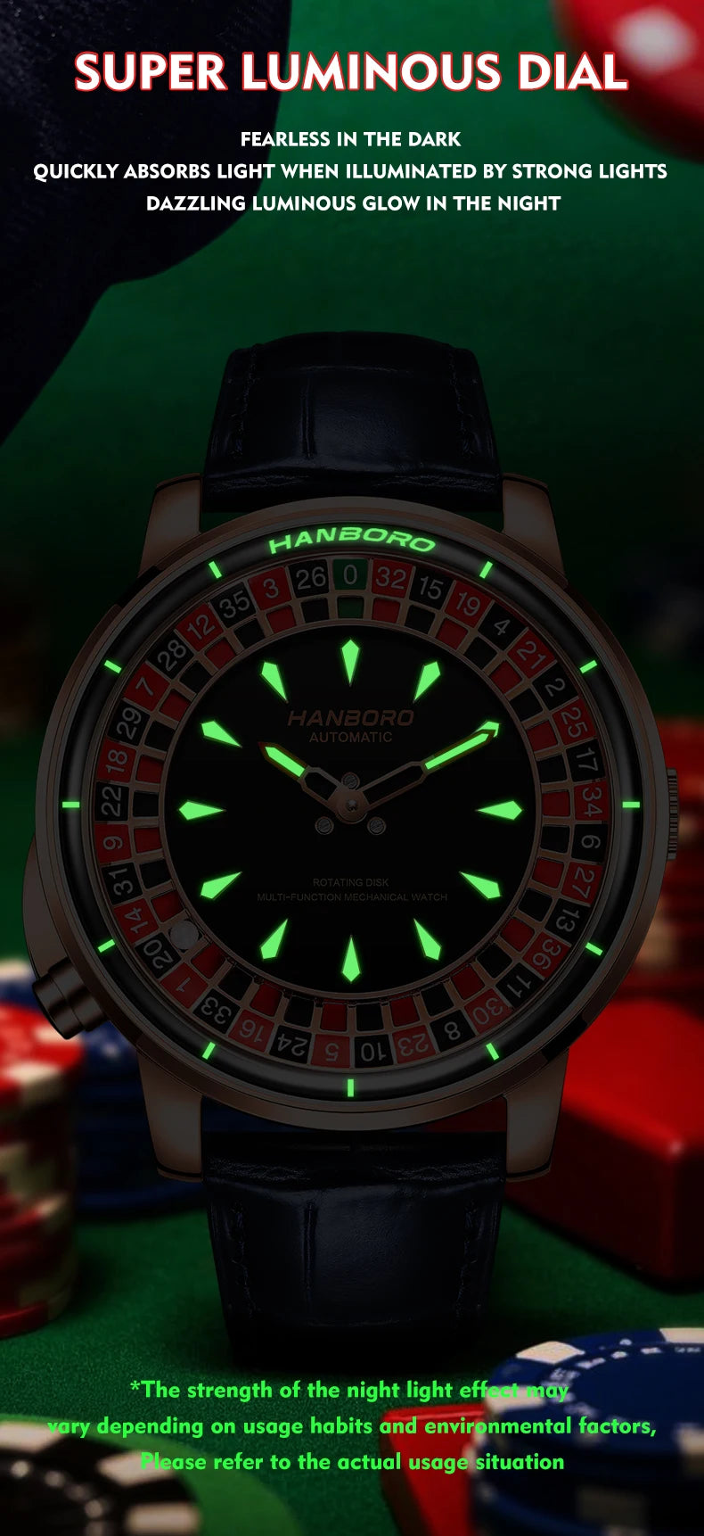 HANBORO men's fully automatic mechanical watch, roulette wheel, roulette wheel, men's watch 1001.