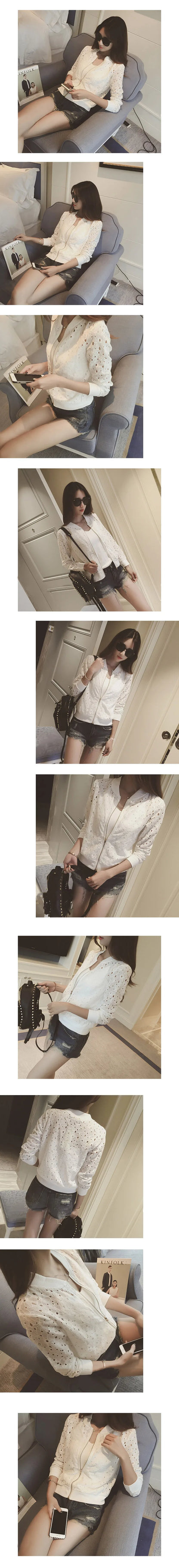 Women Spring/Autumn Cotton Lace Hollow Out Sport Jacket Long Sleeve Thin Sunscreen Outerwear Short Style Breathable Bomber Coats.