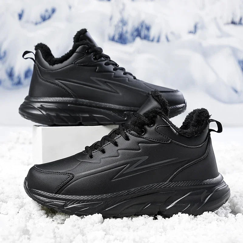 Black Leather Shoes for Men Height Increasing Winter Fashion Sneakers Plus Fur Warm Outdoor Cotton Casual Shoes Men Shoe Size 48.