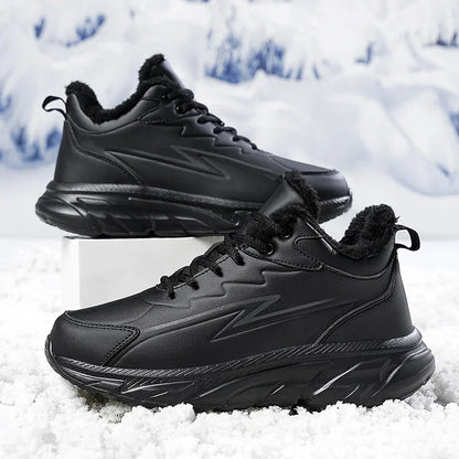 Black Leather Shoes for Men Height Increasing Winter Fashion Sneakers Plus Fur Warm Outdoor Cotton Casual Shoes Men Shoe Size 48.