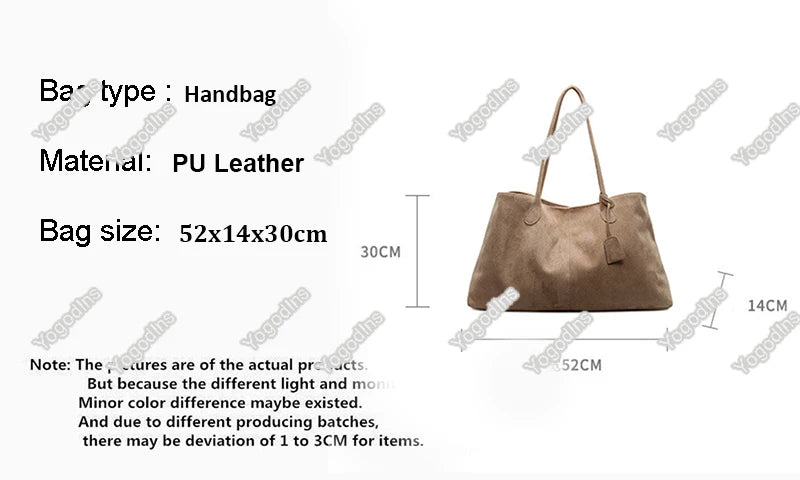 Korean Style Casual Suede Shoulder Bag for Girls Large Capacity All-match Shoulder Pouch Handbag Underarm Tote Storage.