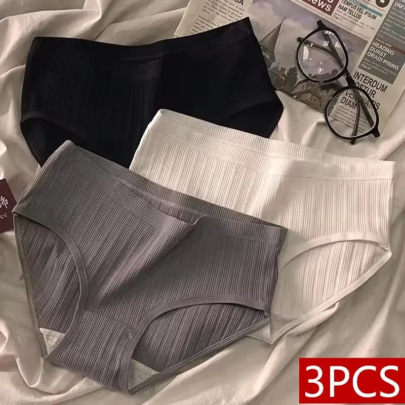 3PCS/Set Sports Style Cotton Women's Panties Girls' Underwear Breathable Mid Waist Shorts Sexy Lingerie Plus Size Solid Briefs.