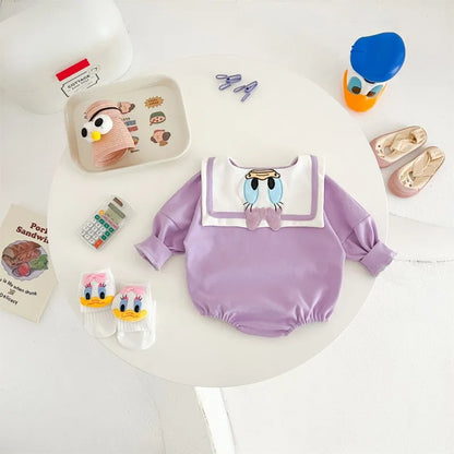 Neugeborenen Baby Strampler Socke Hut 3 stücke Set Cartoon Donald Daisy Ente Kleidung Jungen Mädchen Overall Infant Kurzarm Body k732
