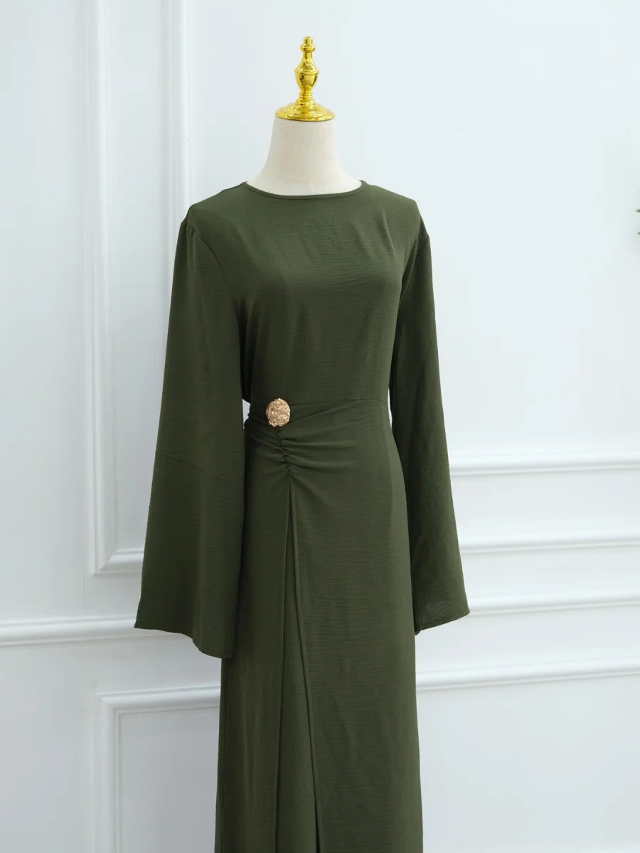 Muslim Women Arabic Dubai Abaya Solid Drawstring Long Dress Modest Ramadan Kaftan Robe Femme musulmane Islam Clothing Kebaya.