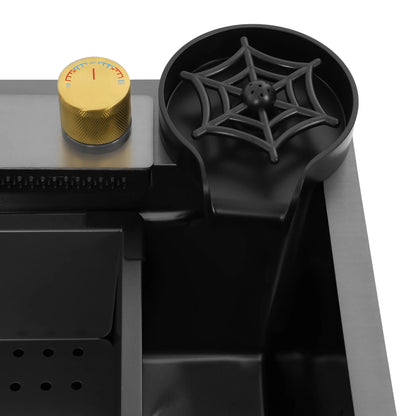 Küchenspüle aus Edelstahl, 70 x 35 x 20 cm, versenkte Spüle mit vier Auslassmodi, Küchenspüle-Set mit Schneidebrett