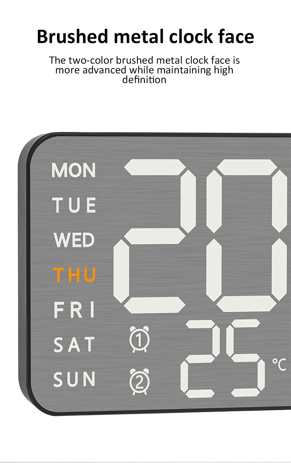 Wanduhr mit Spiegel-Bürsten-Finish, Premium-Gefühl, geräuschlos, Wanduhr, Tischwecker, Temperaturanzeige, Schlafzimmer, Büro, Wohnzimmer, Dekoration