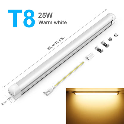 Energy Saving T5/T8 15W/25W LED Tube AC220V Fluorescent Tube Bulb for Shop Exhibition Halls Lighting,EU US Plug Connect Wire
